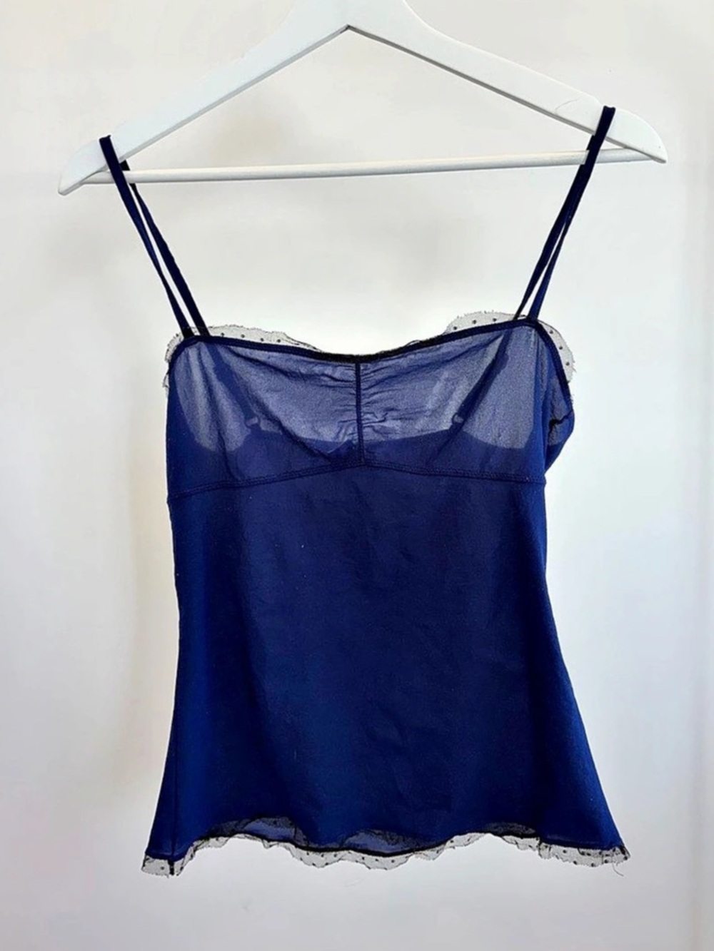 Thin Camisole Lace Trim Blue with Black trim Fits Small to medium
